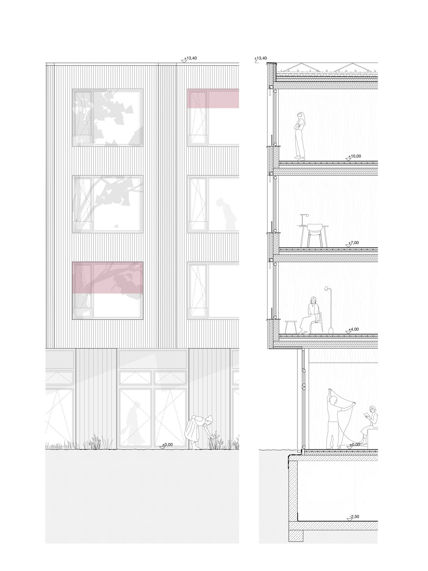 Fassadenschnitt Studentenwohnheim